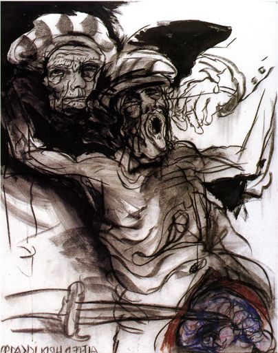 Alfred Hrdlicka, Bergarbeiter zu Luigi Nonos Intolleranza, 1992, Kohle und Ölkreide auf Leinen © Bank Austria Kunstsammlung