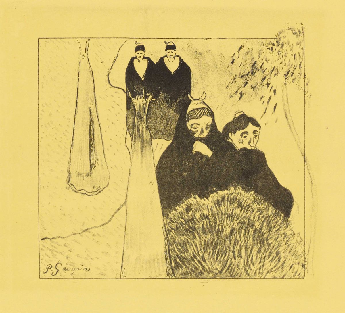 Paul Gauguin, Die alten Jungfern von Arles, 1889, Suite Volpini, Zinkografie auf kanariengelbem Velinpapier 19,2 x 20,8 cm © Galleri K, Oslo Leihgabe aus Privatbesitz